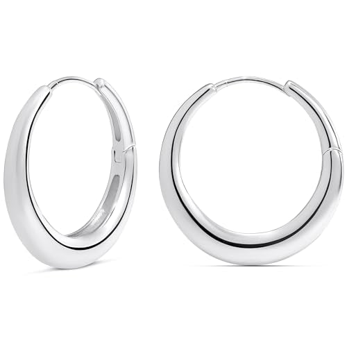 Milla Small Silver Hoop Earrings and Chunky Gold Hoops for Women | Small Chunky Silver Hoops and Thick Gold Hoop Earrings for Women. Available in 14K Gold and Silver Plated Finish - color: Silver - 30 mm Large
