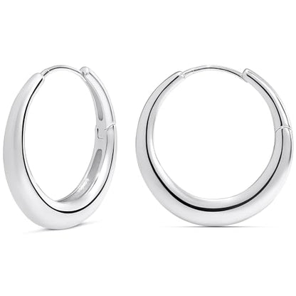 Milla Small Silver Hoop Earrings and Chunky Gold Hoops for Women | Small Chunky Silver Hoops and Thick Gold Hoop Earrings for Women. Available in 14K Gold and Silver Plated Finish - color: Silver - 30 mm Large