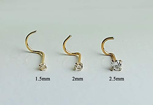 Jewelry Avalanche Solid 14Kt Gold Nose Screw, 24G Nose Hook, Nose Stud, 14kt Yellow Gold or 14kt White Gold Nose Ring Prong Set CZ Accent - style: 14kt yellow gold w/ 2.5mm cz