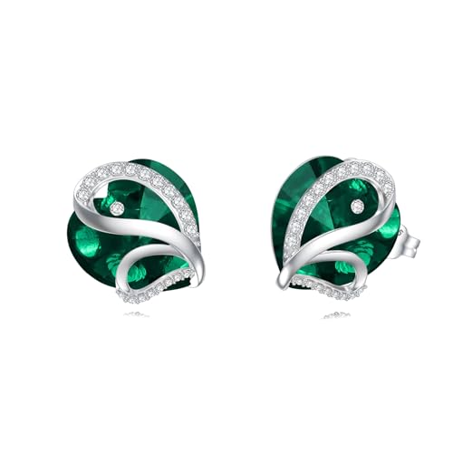 Butterfly Heart Birthstone Crystal Stud Earrings for Women S925 Sterling Silver Heart Birthstone Studs Birthday Gifts for Wife Mother Daughter Girlfriend Mom - color: 05-May