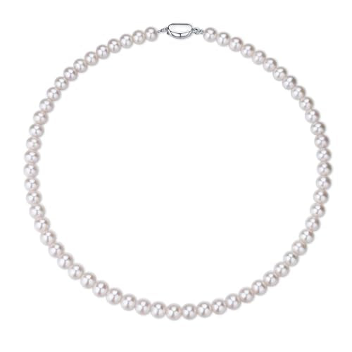 White Genuine Freshwater Cultured Pearl Necklace For Women And Men | Full Sizes from 3mm to 14mm Freshwater Pearls, AAA Grade & Above, A Love Gift Choice For Anniversaries And Birthdays - size: 7-8mm 16in AAAA