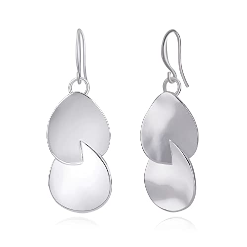 Gold Earrings 14k Gold Plated Hoop Earrings Dainty Pearl hoop Disc Coin Bead Starfish Teardrop Circle Dangle Drop Earrings for Women Hypoallergenic Jewelry Gifts - color: Double Teardrop-Silver