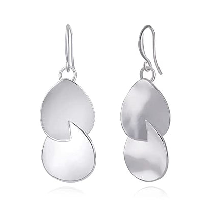 Gold Earrings 14k Gold Plated Hoop Earrings Dainty Pearl hoop Disc Coin Bead Starfish Teardrop Circle Dangle Drop Earrings for Women Hypoallergenic Jewelry Gifts - color: Double Teardrop-Silver