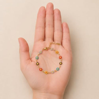Women's Stainless Steel Daisy Anklet Gold Chain Dainty Flower Ankle Bracelet for Summer Beach Wear - color: Multi-color Daisy