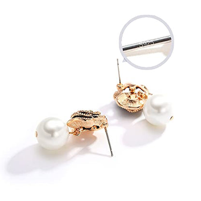 Fashion Design Faux Pearl Charm Flower Dangle Drop Earrings Studs For Women - color: Black
