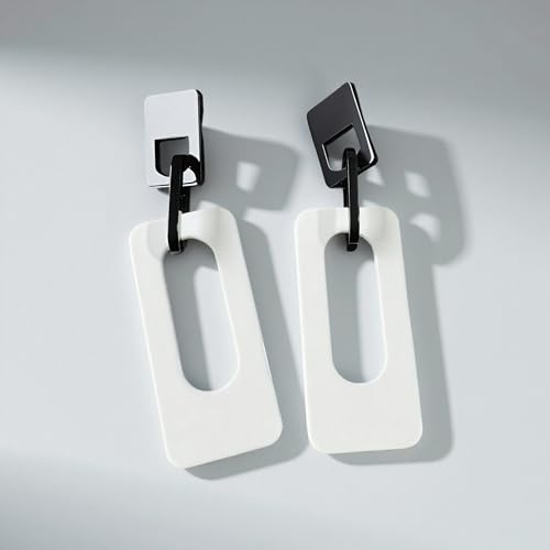 Boho Lightweight Retro Simple Acrylic Splicing Rectangle Earrings for Women Creative Exaggerated Statement Dangle Drop Earrings Jewelry - color: Black White B