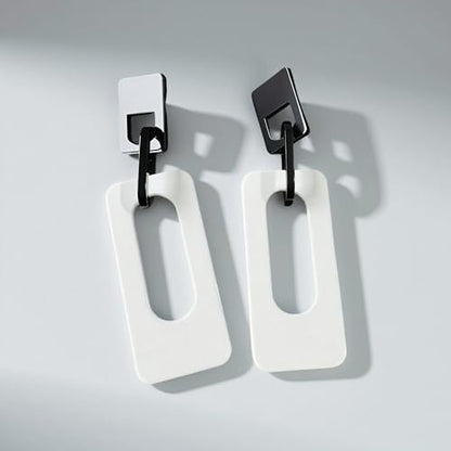 Boho Lightweight Retro Simple Acrylic Splicing Rectangle Earrings for Women Creative Exaggerated Statement Dangle Drop Earrings Jewelry - color: Black White B