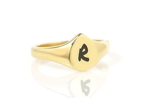 Engraved Letter Signet Ring - Teardrop Initial Jewelry - Personalized Gift