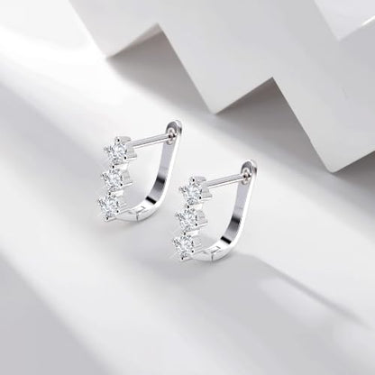 Cubic Zirconia Hoop Earrings for Women Small Huggie Hoops, 12MM - color: Silver