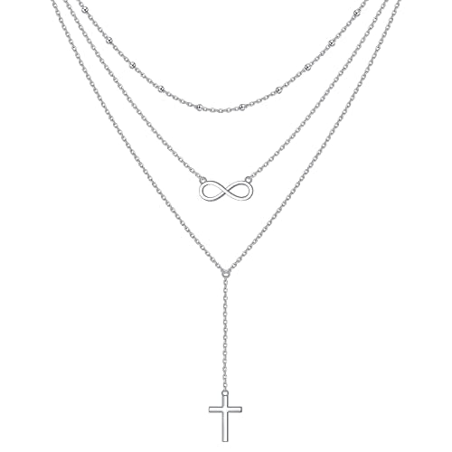 Sterling Silver Dainty Bead Layered Long Lariat Choker Necklaces for Women Boho - style: Cross-infinity