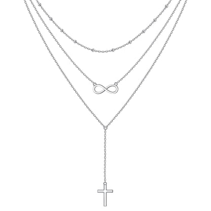 Sterling Silver Dainty Bead Layered Long Lariat Choker Necklaces for Women Boho - style: Cross-infinity