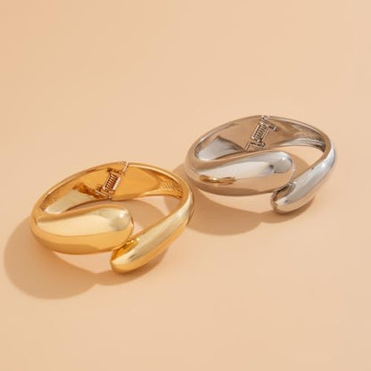 Gold Bangle Bracelets for Women Chunky Cuff Bracelet 18K Gold Plated Open Teardrop Bangle Set Wide Wire Irregular Minimalist Silver Jewelry