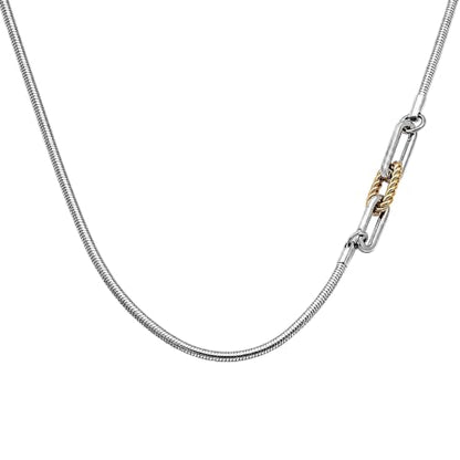 Two Tone Snake Chain Necklace for Women, Adjustable Mixed Metal Paperclip Link Necklace, Stainless Steel Waterproof Layering Necklace, Minimalist Silver Gold Everyday Jewelry