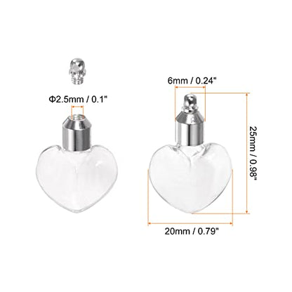 HARFINGTON 5pcs Name on Rice Glass Vial Pendant 6mm Width Heart Shape Screw Cap Clear Vial Necklace Hanging Wish Bottles for Liquid Sand Ashes DIY Pendant Craft Souvenirs