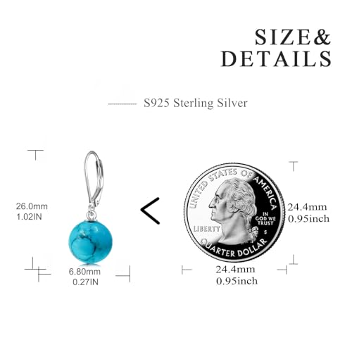 925 Sterling Silver Pearl Leverback Earrings Dangle Drop Jewelry Gifts for Women - style: Turquoise