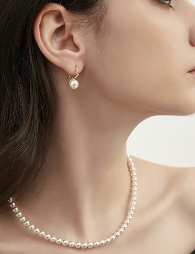 Mameloly Pearl Earrings for Women Leverback Dangle Trendy Simulated Pearl Drop Earrings 14K Gold Plated Sterling Silver 925 Cute Jewery for Women - color: 14K Gold Plated Hook