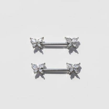 BSJ4U Nipple Piercing Jewelry 14G Stainless Steel Nipple Rings for Women Heart Butterfly Flower Bow Nipple Barbells - color: Silver CZ Nipple Piercing Jewelry
