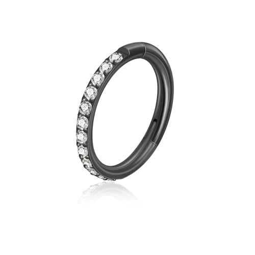 Lantine G23 Titanium Nose Rings Hoops Seamless Clicker Cz Nose Septum Piercings Rings Cute Diamond Hinged 16g 20g Cartilage Conch Daith Helix Tragus Piercing Jewelry - color: Black, size: 16g 6mm