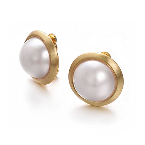 Yoursfs Clip on Earrings for Women Round Faux Pearl Earrings Clipon 18K Gold Plated Non Pierced Earring Jewelry - color: Yellow GP White Pearl Clips on