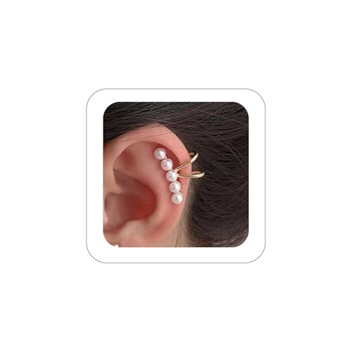 1Pair of Pearl Earrings Cuff For Women Non Piercing Fake Cartilage Wrap Ear Cuff Fashion Earrings Hypoallergenic Ear Cuff Ear Clip on Dainty Jewelry Accessory for Women Trendy - color: Gold