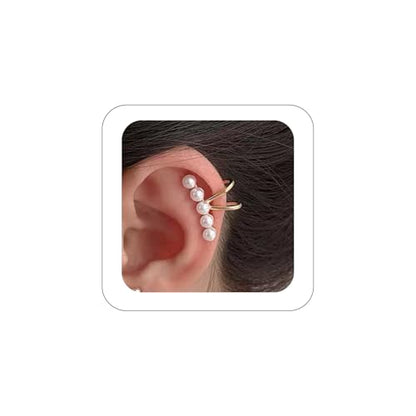 1Pair of Pearl Earrings Cuff For Women Non Piercing Fake Cartilage Wrap Ear Cuff Fashion Earrings Hypoallergenic Ear Cuff Ear Clip on Dainty Jewelry Accessory for Women Trendy - color: Gold