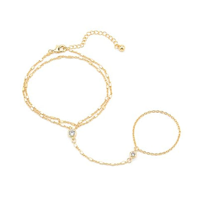 14K Gold Hand Chain Ring Bracelet-SM - style: Dual Chain