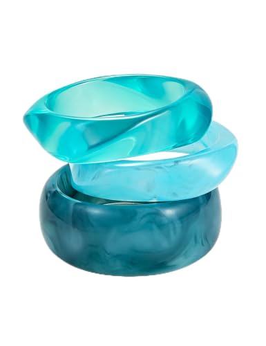 FAXHION Chunky Resin Acrylic Bangle Bracelets for Women, Colorful Wide Geometric Bangles Set, Statement Stackable Bracelet Jewelry Gift - color: Deep Blue