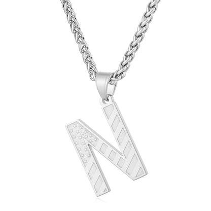Initial Necklace for Men Stainless Steel Pendent Chain Personalized A-Z Letter Necklaces Black/Gold/Silver Christmas Jewelry Gifts - color: Silver, style: Initial-N