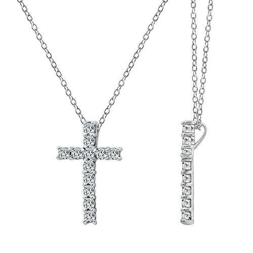 Amazon Essentials Platinum or Gold Plated Sterling Silver Cross Pendant Necklace with Infinite Elements Zirconia, 18" - color: Platinum, size: 1 carat