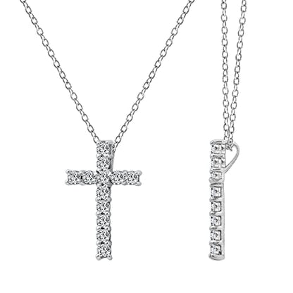 Amazon Essentials Platinum or Gold Plated Sterling Silver Cross Pendant Necklace with Infinite Elements Zirconia, 18" - color: Platinum, size: 1 carat