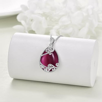 YAFEINI 925 Sterling Silver Moonstone Necklace Filigree Teardrop Pendant Necklace Jewelry for Women Girls - color: U-Amethyst teardrop necklace