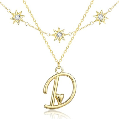 14K Gold A-Z Initial Lette Necklace Star Choker Women Necklace | Personalized Initial Jewelry, Meaningful Name Letter Gift for Women Wife Mom Friend, Perfect Present For Birthday/Anniversary - style: 14K Gold-D