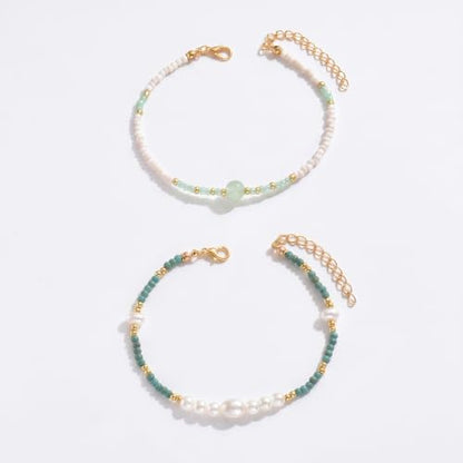 Pearl Beaded Anklet for Women Boho Rice Pearl Ankle Bracelet Adjustable Delicate Stackable Summer Beach Bikini Vacation Party Jewelry