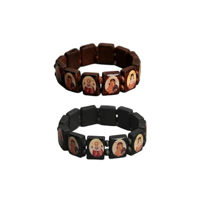 2/4 Pcs Wooden Jesus Virgin Mary Bracelet Saints Rosary Stretch Adjustable Wooden Small Panel Bracelet Religious Saints Jesus Gift for Women Men - color: 2 pcs