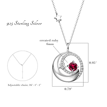 FANCIME Birthstone Necklaces 925 Sterling Silver Moon and Star Pendant Fine Jewelry Birthday Mothers Day Gifts for Mom Wife Her Daughter, Adjustable Chain 16+2" - color: Jul.- Ruby