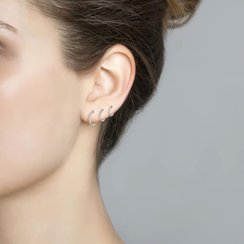 Huggie Hoop Earrings Small Hypoallergenic 14K Gold Plated Huggie Earrings For Women Simple Huggie Stud Earrings - color: Silver-8/8/8/8mm