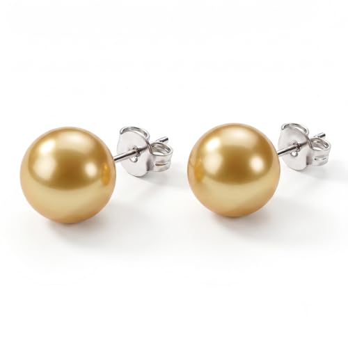 Pearl Stud Earrings Multicolor Shell Beads Pearl Hypoallergenic Stud Earrings Ocean Shell Pearl Jewelry - color: Dark Gold