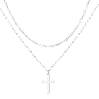 Zalcon Cross Necklace for Women, Gold Plated/Sterling Silver Plated Layered Choker Pendant Necklaces for Women Stack Jewelry for Women Trendy - style: Silver