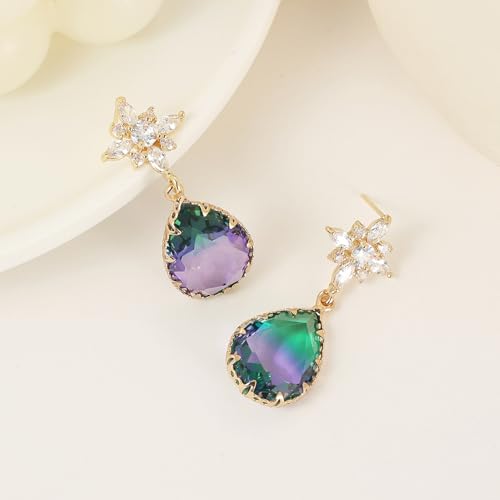 Crystal Earrings CXUEMH Teardrop Earrings for Women Blue and Green Dangle Earrings Elegant Earrings for Prom Emerald Green Earrings Formal Jewelry Crystal Drop Earrings - color: Style G