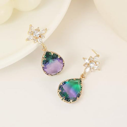 Crystal Earrings CXUEMH Teardrop Earrings for Women Blue and Green Dangle Earrings Elegant Earrings for Prom Emerald Green Earrings Formal Jewelry Crystal Drop Earrings - color: Style G