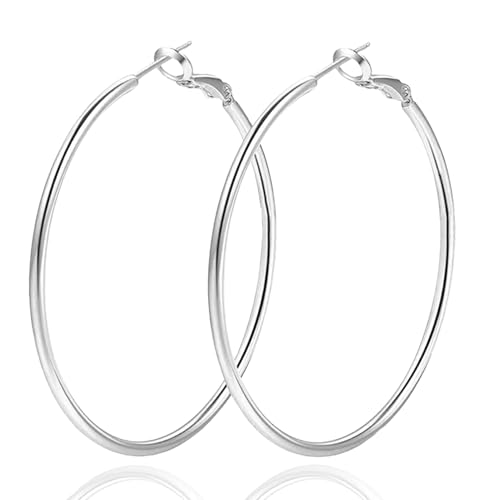 1 Pairs 60/70mm Silver 14K Gold Rose Gold Hoop Earrings for Women Hypoallergenic Stainless Steel Lightweight Big Hoops Shiny Dangle Earrings Trendy Jewelry Gifts - color: 70mm-Silver Hoop Earrings