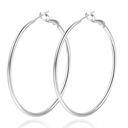 1 Pairs 60/70mm Silver 14K Gold Rose Gold Hoop Earrings for Women Hypoallergenic Stainless Steel Lightweight Big Hoops Shiny Dangle Earrings Trendy Jewelry Gifts - color: 70mm-Silver Hoop Earrings