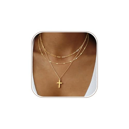 Cross Necklace for Women 14K Gold Silver Plated Small Cross Necklace Dainty Cross Pendant Choker Simple Trendy Cute Sideway Cross Charm Chain Necklaces for Women Trendy Christian Baptism Religious Faith Jewelry Gifts - size: Gold-114