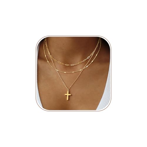 Cross Necklace for Women 14K Gold Silver Plated Small Cross Necklace Dainty Cross Pendant Choker Simple Trendy Cute Sideway Cross Charm Chain Necklaces for Women Trendy Christian Baptism Religious Faith Jewelry Gifts - size: Gold-114