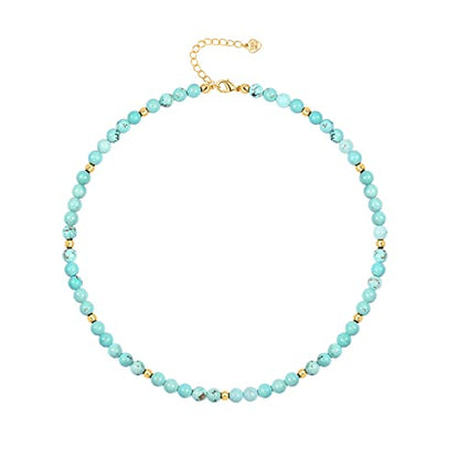 PEARLADA Turquoise Beaded Choker Necklace Chakra Stone Necklace Adjustable - color: Turquoise Beads 5mm