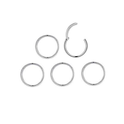 5Pcs 16G 18G Surgical Steel Nose Rings Hoop Tragus Septum Cartilage Hoop Earrings For Women Men Body Piercing Jewelry Kit Bar Length 6mm/8mm/10mm/12mm/14mm - style: 5Pcs -18G - Steel - 6mm