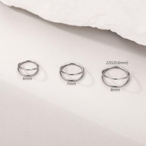 FUNLMO Double Hoop Nose Ring Conch Piercing Jewelry Septum Ring Cartilage Earring Tragus Helix Rook Daith Piercing Jewelry 316L Surgical Steel - color: Silver,double open stack,22g