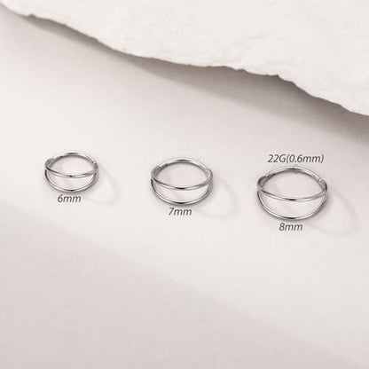 FUNLMO Double Hoop Nose Ring Conch Piercing Jewelry Septum Ring Cartilage Earring Tragus Helix Rook Daith Piercing Jewelry 316L Surgical Steel - color: Silver,double open stack,22g