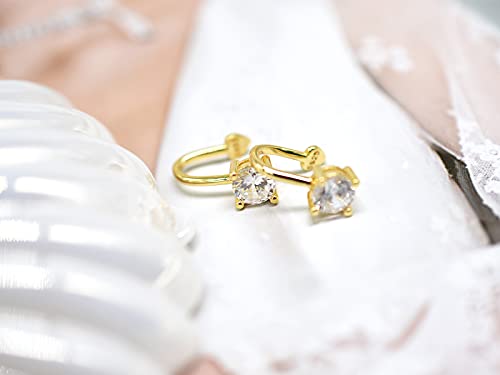 Cubic Zirconia Ear Cuffs - Sterling Silver Hypoallergenic Non-Piercing Cartilage Earrings CZ Clip on Earrings Round Crystal Stud Earrings for Women Girls 6mm - color: Gold