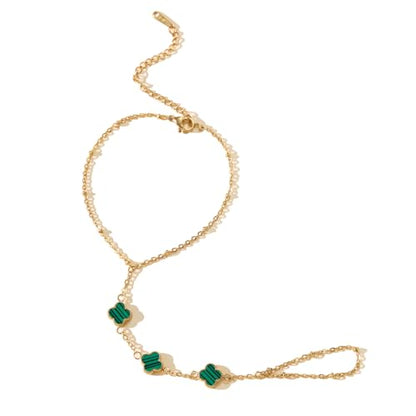 Hand Chain Bracelets for Women 14K Gold Plated Dainty Link Bracelet Bracelets Trendy Ring Bracelet Birthday Jewelry Gifts for Women - style: Green Clover